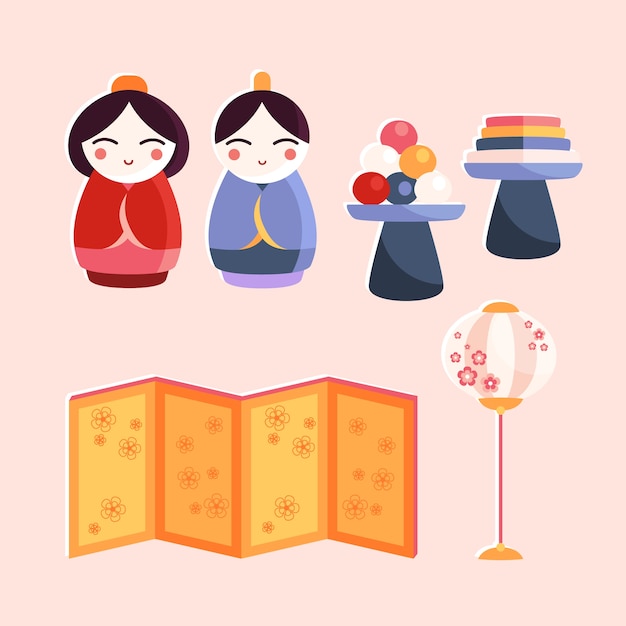 Free vector flat hinamatsuri elements collection