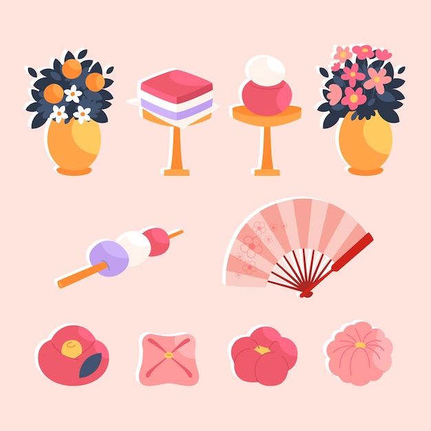 Free vector flat hinamatsuri elements collection