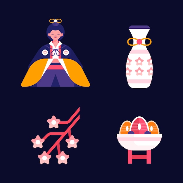 Free vector flat hinamatsuri festival elements collection