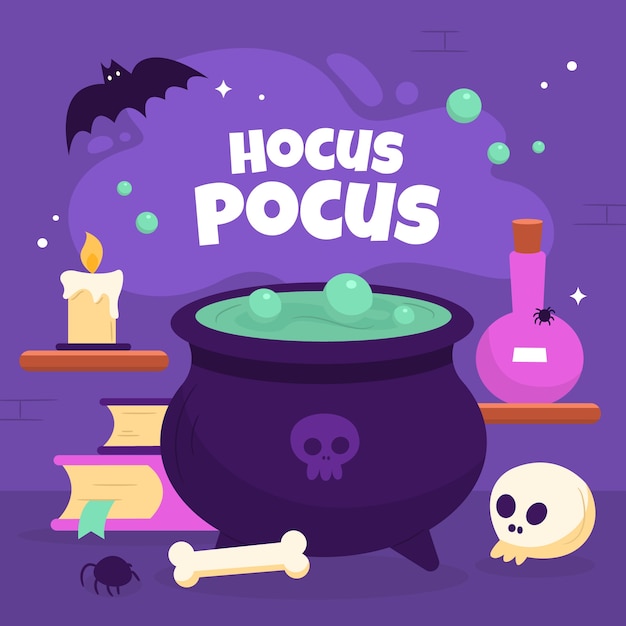 Flat hocus pocus illustration for halloween celebration