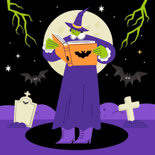 Vettore gratuito illustrazione piatta di hocus pocus per la celebrazione di halloween