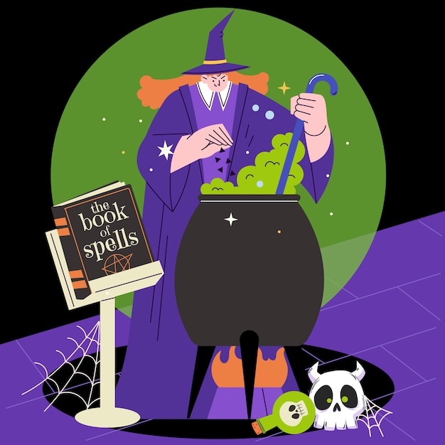 Illustrazione piatta di hocus pocus per la celebrazione di halloween
