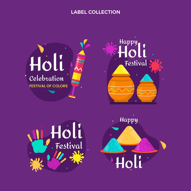 Free vector flat holi badges collection