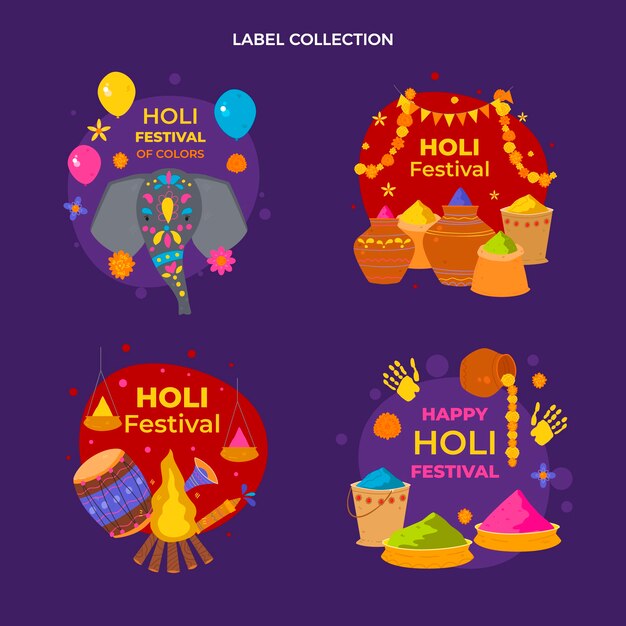 Flat holi badges collection