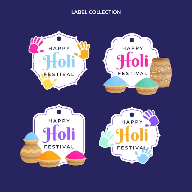 Free vector flat holi badges collection