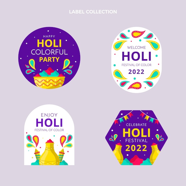 Vettore gratuito collezione di badge holi piatti