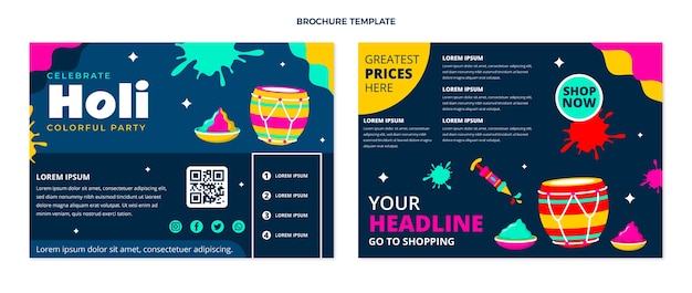 Free vector flat holi brochure template