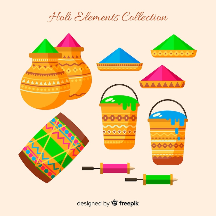 मुफ़्त वेक्टर flat holi fesival elements collection