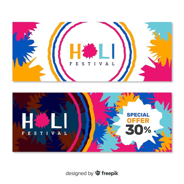 Vettore gratuito banner holi festival piatto