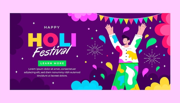 Flat holi festival celebration horizontal banner template