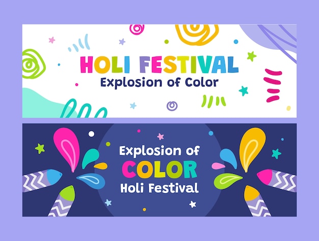 Free vector flat holi festival celebration horizontal banners set