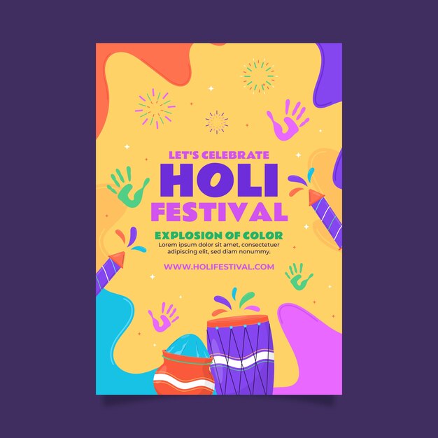 Vettore gratuito modello di poster verticale per la celebrazione del festival piatto holi