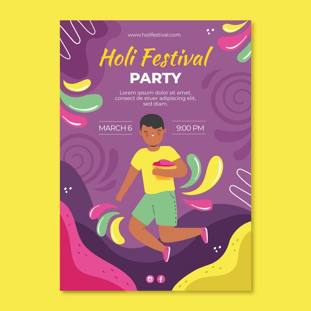 Flat holi festival celebration vertical poster template