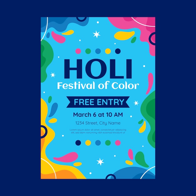 Flat holi festival celebration vertical poster template