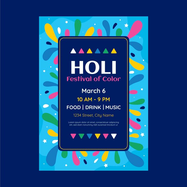 Free vector flat holi festival celebration vertical poster template