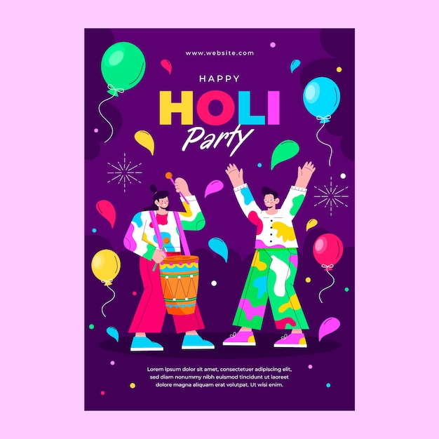 Flat holi festival celebration vertical poster template