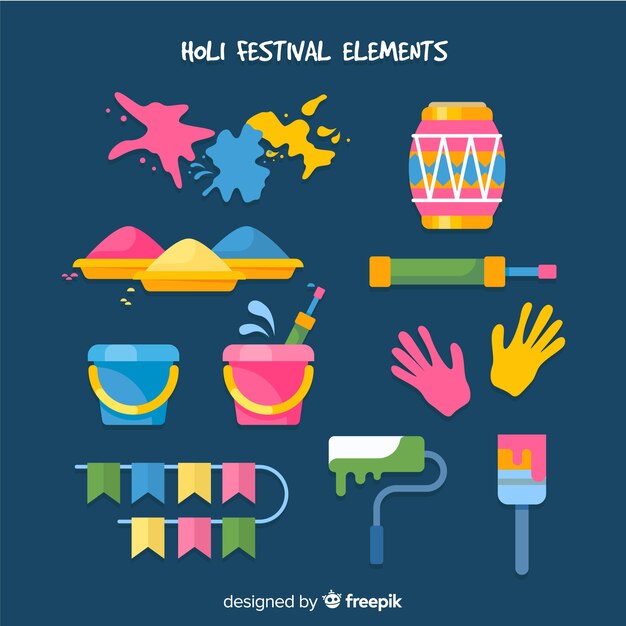 Flat holi festival element collection