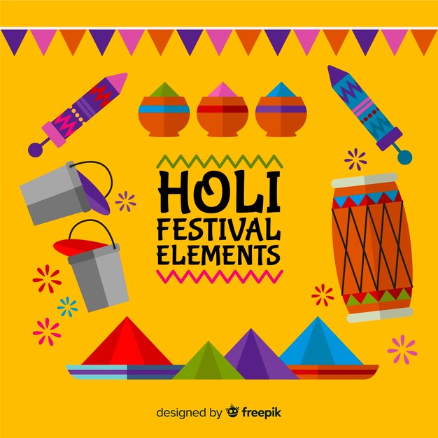 Flat holi festival element pack