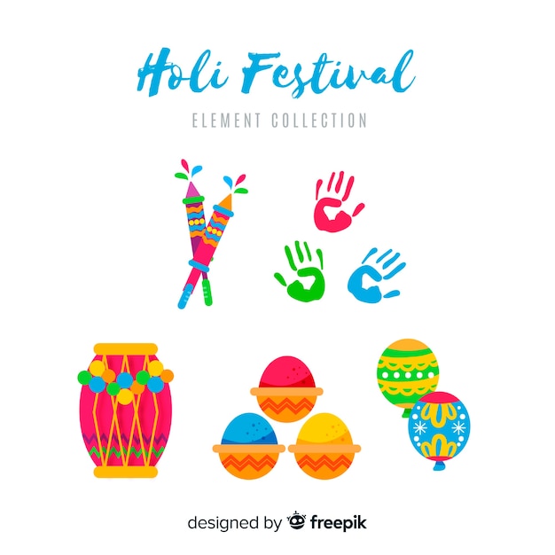 Free vector flat holi festival element pack