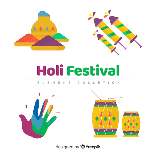 Free vector flat holi festival elements