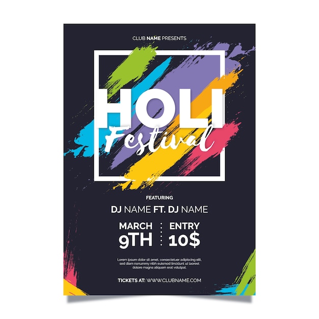 Vettore gratuito volantino piatto festival holi / poster festival