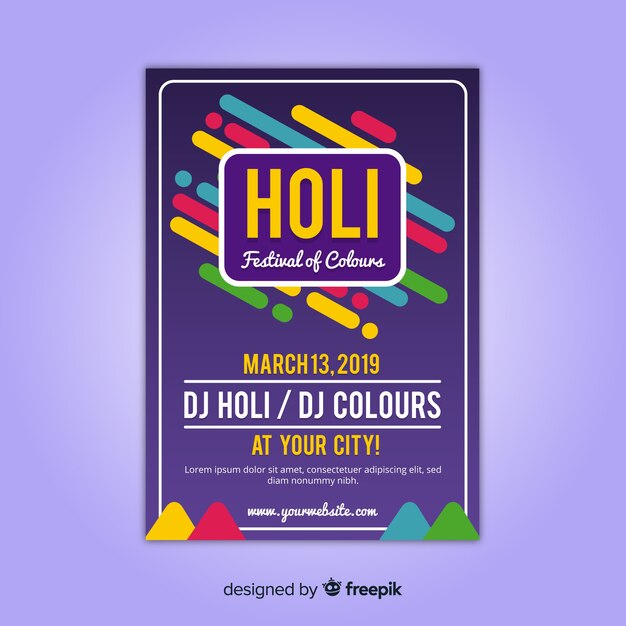Flat holi festival flyer template