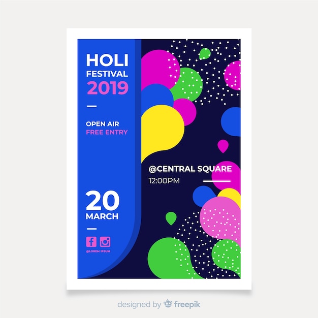 Free vector flat holi festival flyer template