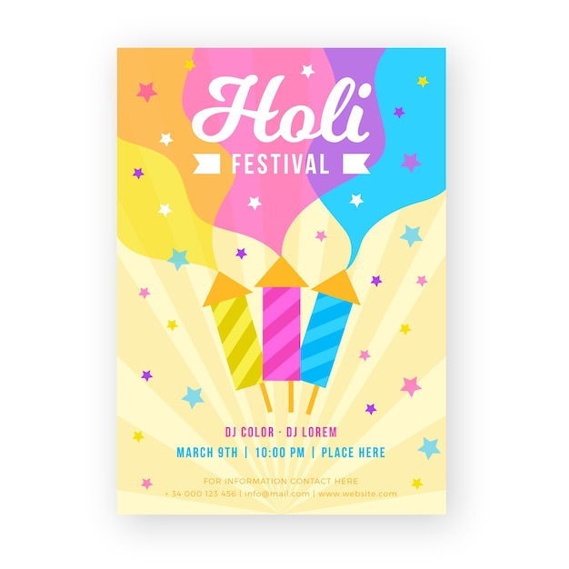 Free vector flat holi festival flyer template