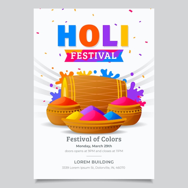 Free vector flat holi festival flyer