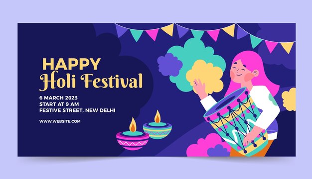 Flat holi festival horizontal banner template