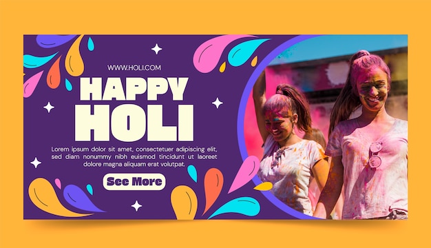 Vettore gratuito template di banner orizzontali per il festival di holi.