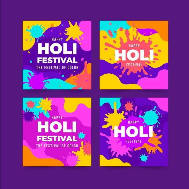 Flat holi festival instagram posts pack