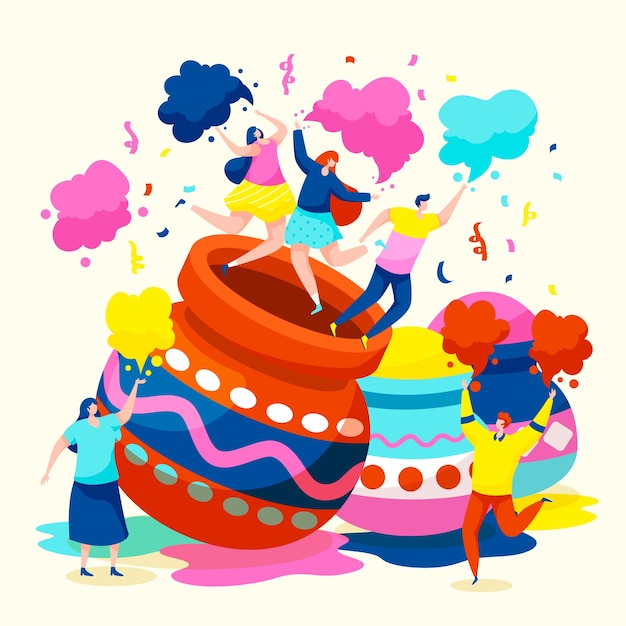 Free vector flat holi festival and people playing in colours