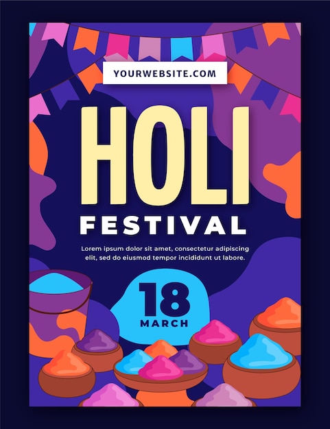 Free vector flat holi festival vertical flyer template