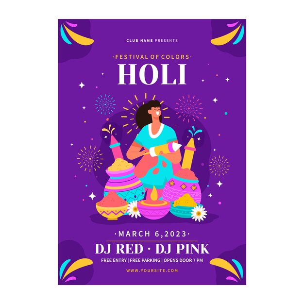 Free vector flat holi festival vertical poster template
