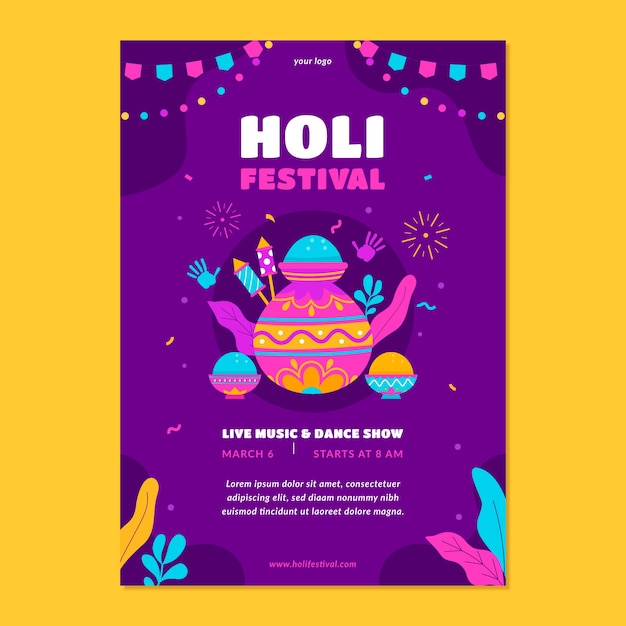 Flat holi festival vertical poster template