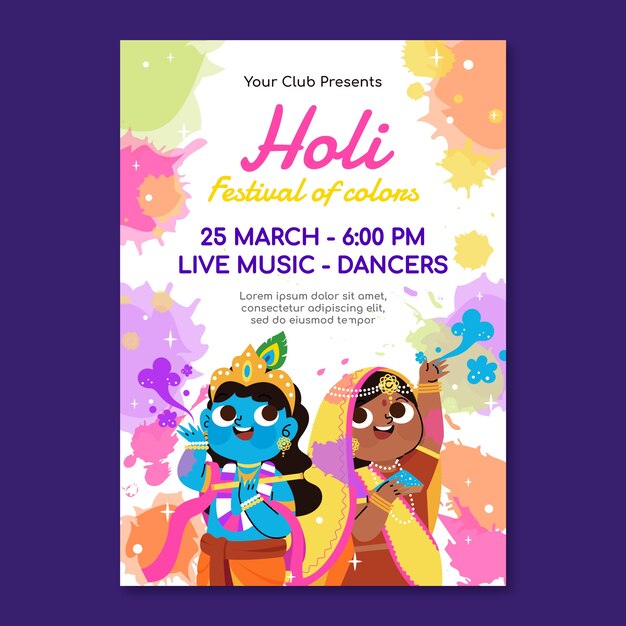 flat holi festival vertical poster template