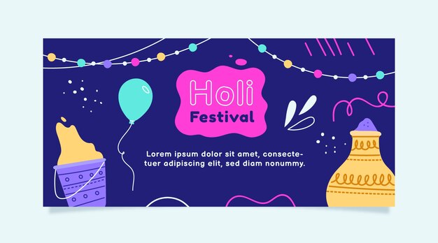 무료 벡터 평면 holi 가로 배너 서식 파일