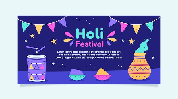 Vettore gratuito modello di banner orizzontale piatto holi