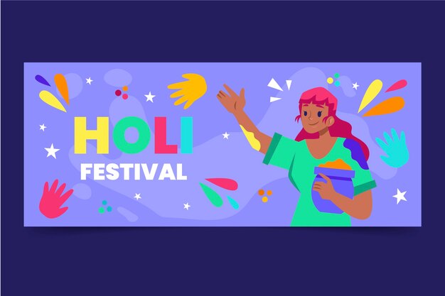 무료 벡터 평면 holi 가로 배너