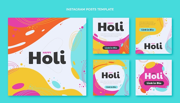 Free vector flat holi instagram posts collection