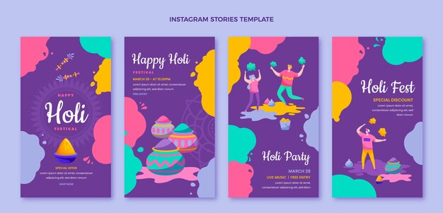 Flat holi instagram stories collection