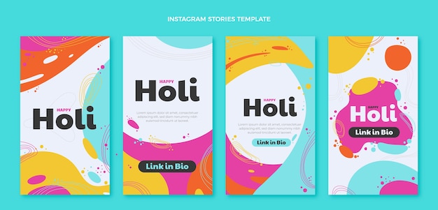 Free vector flat holi instagram stories collection