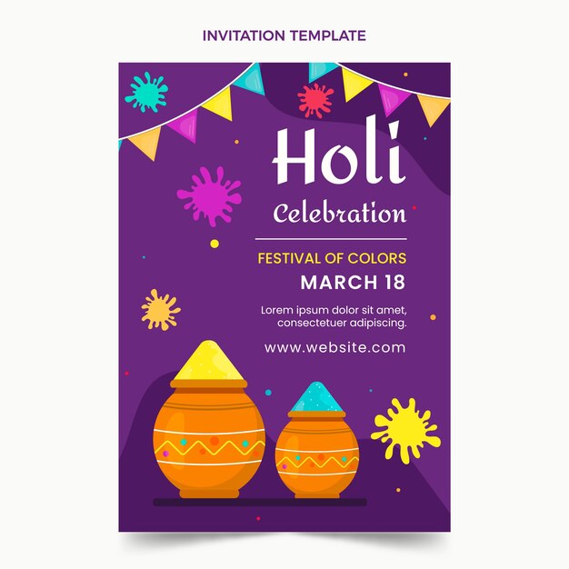 Flat holi invitation template