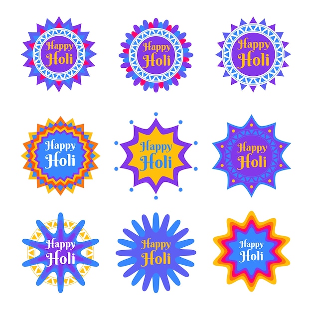 Flat holi labels collection