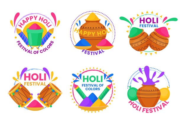 Flat holi labels collection