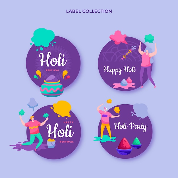 Flat holi labels collection