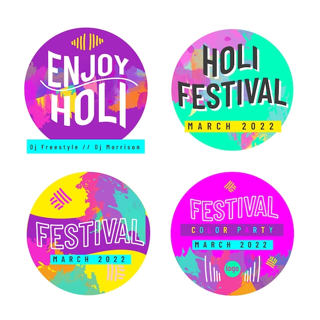 Free vector flat holi labels collection