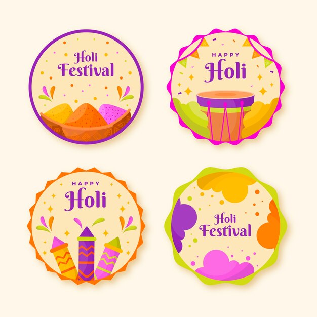 Flat holi labels collection