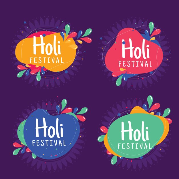 Flat holi labels collection